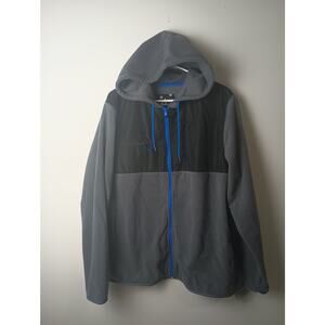 Men's Fleece Full Zip Hoodie Large Athletech Y2K Gray Black Winter Outdoors